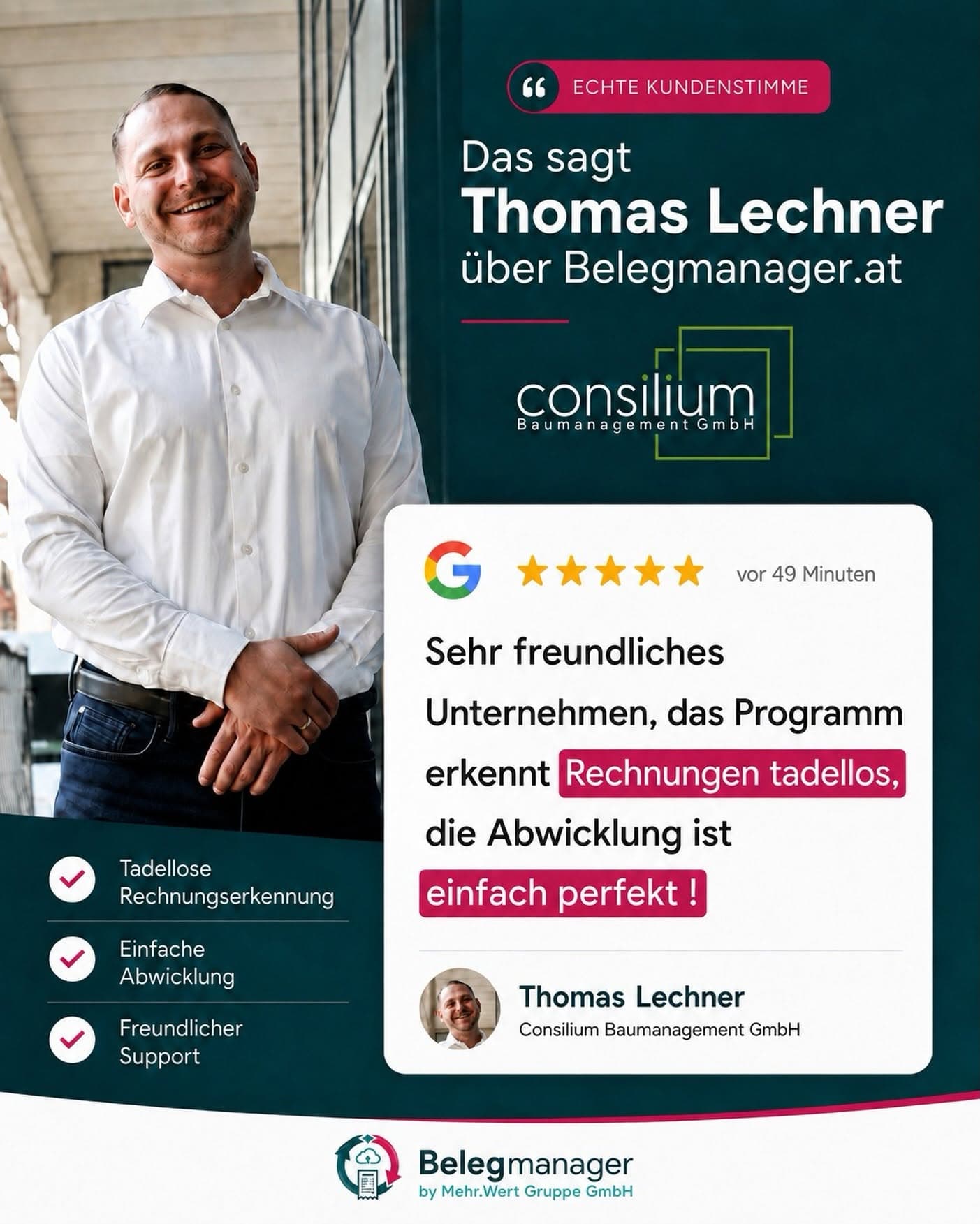 Kundenstimme Thomas Lechner, Consilium Baumanagement GmbH