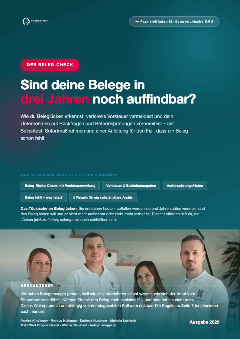 Titelseite des Whitepapers „Der Beleg-Check für österreichische KMU“